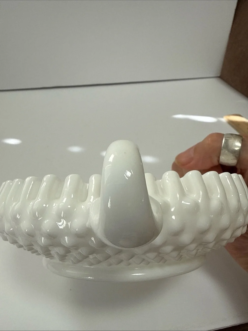 White Ruffled Milk Glass heart shaped vintage